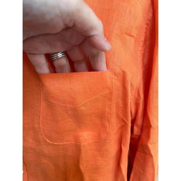Vince Orange Linen Long Sleeve Button Up Shirt Chest Pocket Spread Collar Medium - Picture 4 of 9